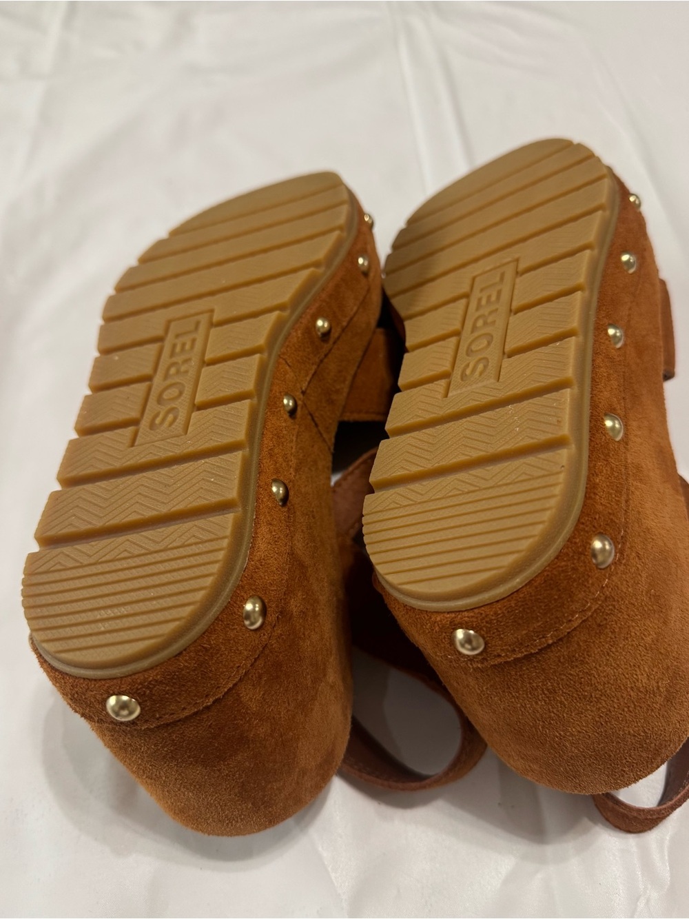 Sorel Brown Suede Studded Wedge Sandals with Ankle Strap - Picture 5 of 8